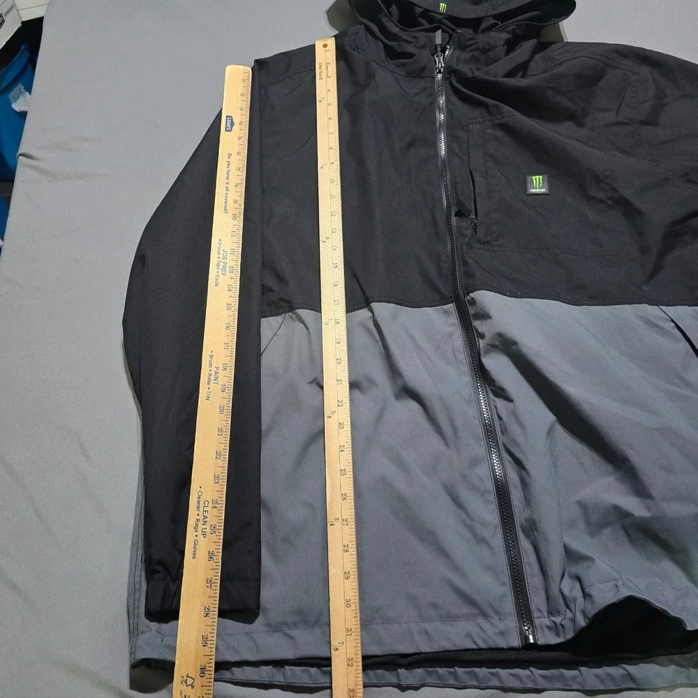 Monster Energy Windbreaker Jacket Mens 3XL Black Grey Hooded Mesh Lined Full Zip